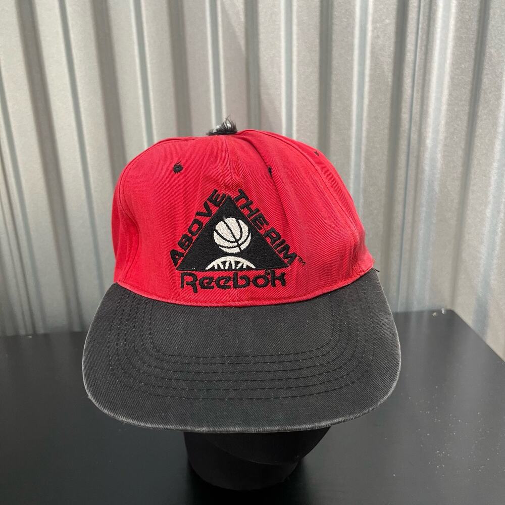Vintage 1990s Reebok Above the rim red black colorblack snapback hat faded